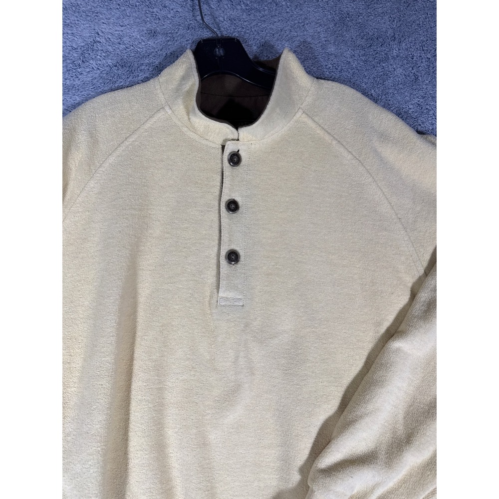 Straight Down Mens Yellow Fleece Quarter Button Pullover Mock Neck Made in USA L - Picture 2 of 12
